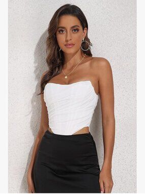 Women's Vintage Strapless Open Back Boned Mesh Bustier Zip Back Corset Bodyshape